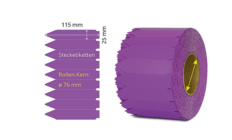 Violette Steckschilder auf Rolle
