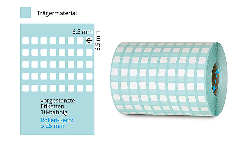 Laboretiketten 10-bahnig auf Rolle gewickelt
