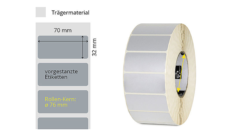 silbrige Typenschild-Etiketten auf Rolle selbstklebend