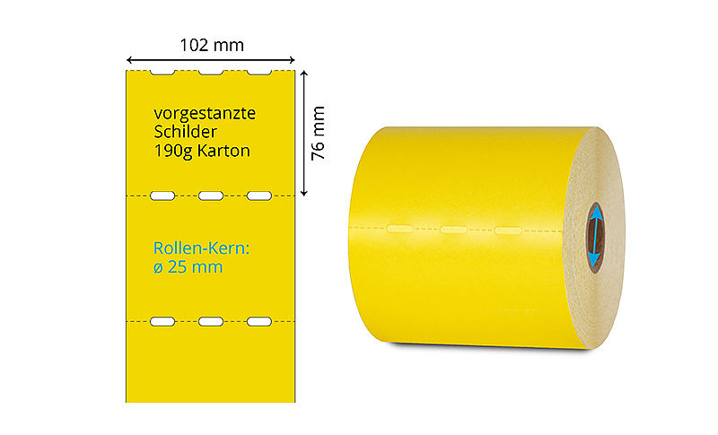 gelbe Kartonschilder auf Rollen, perforiert