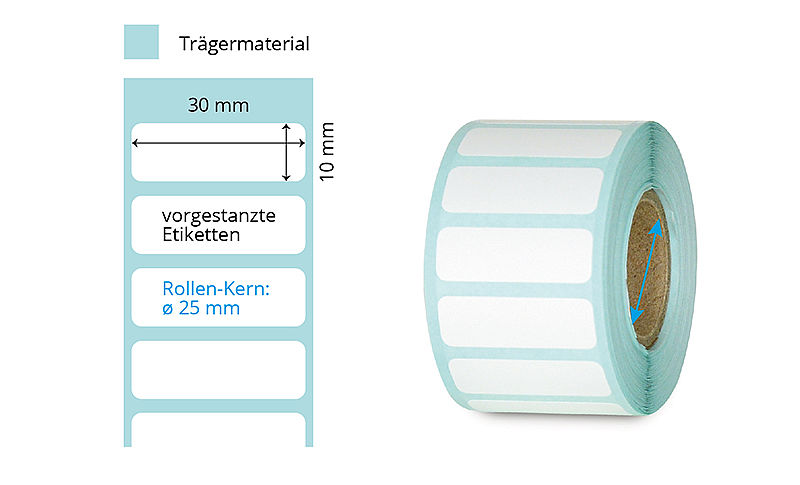 weisse Laboretiketten auf Rolle im Format 30 x 10 mm