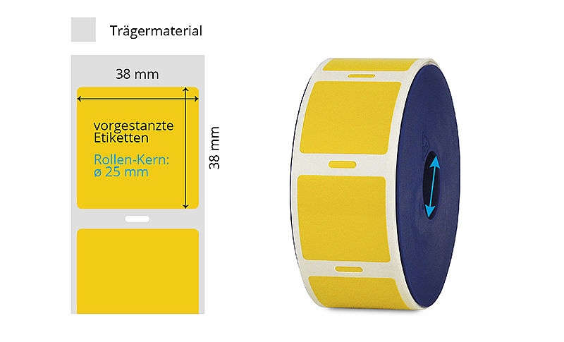 gelbe Typenschild-Etiketten auf Rolle