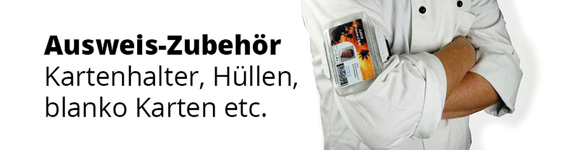 Ausweiszubehör für Personalausweise, Firmenbadges, Mitarbeiterausweise Vielseitiges Ausweis-Zubehör z.B. Kartenhalter, Hüllen, blanko Karten, Jojos, Lanyards etc.