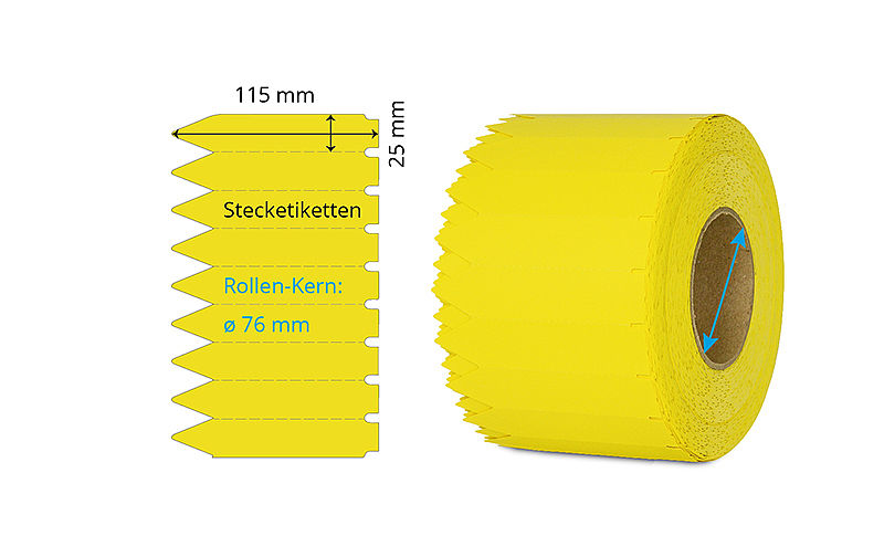 Gelbe Steckschilder auf Rolle Format 115x25mm