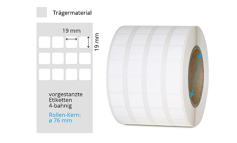 weisse Laboretiketten auf Rolle im Format 19 x 19 mm