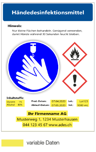 Individuell bedruckte Desinfektionsmittel-Etiketten